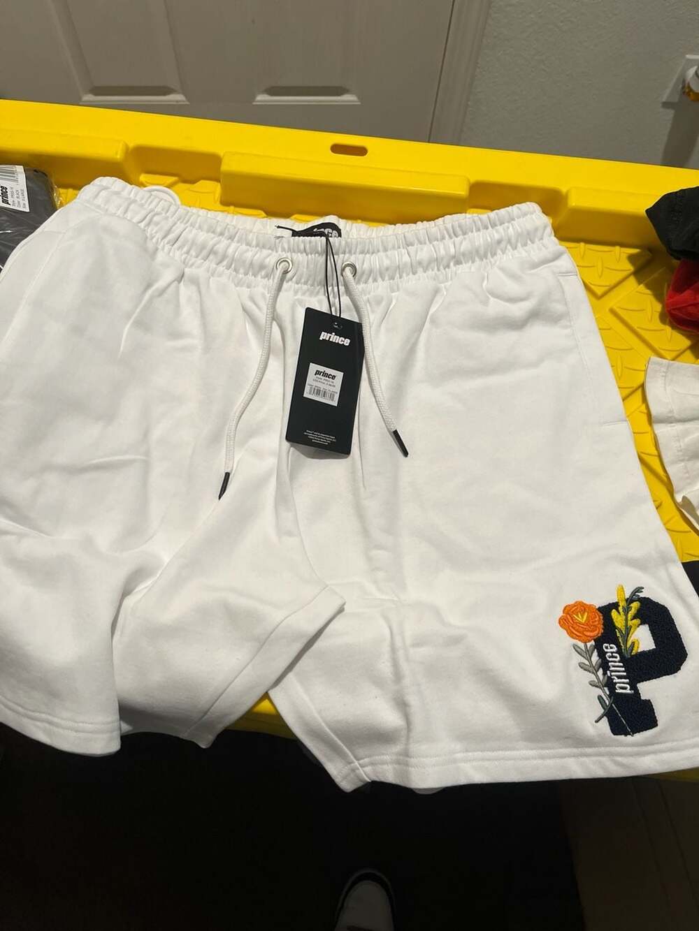 Prince Chenille Monogram Floral Patched Brushed Fleece Shorts - White